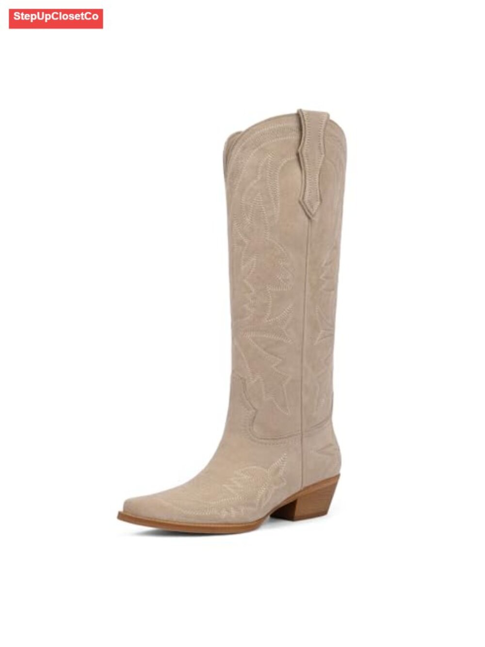 Embroidered Knee-High Cowgirl Boots Wide Calf PU Leather Western